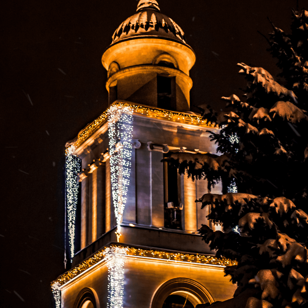 Lights Brightening Up the Cathedral Bell Tower in Chisinau Moldova