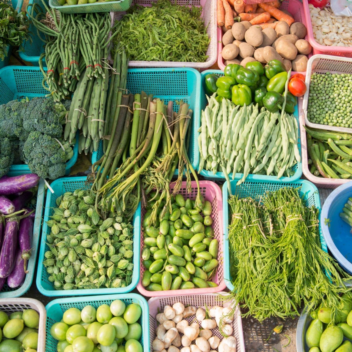 All shades of green on Mandalay market in Myanmar