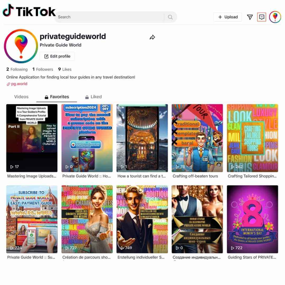 Profil der PRIVATE GUIDE WORLD-Plattform in TikTok