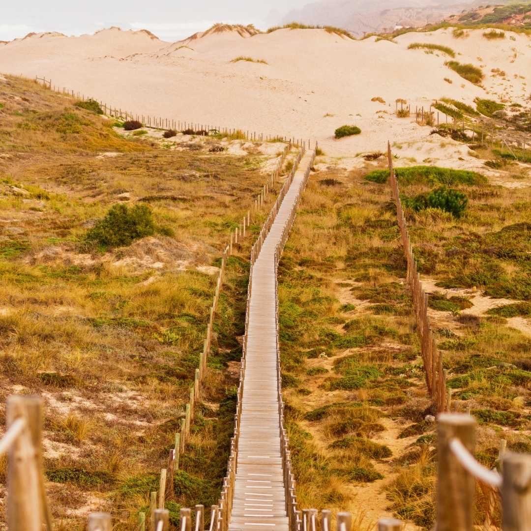 Деревянная дорожка и лестница к пляжу Гуинчо
