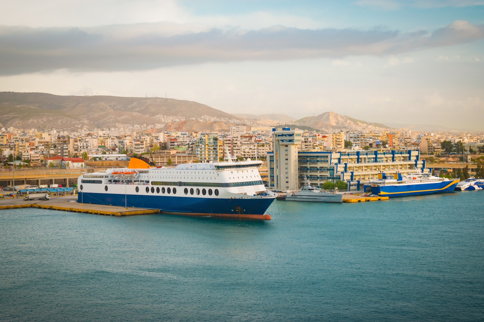 Ferry boat docked in port of Piraeus, Greece