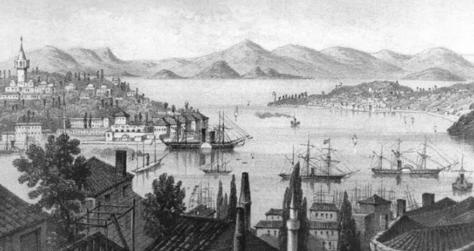 Historic lithoprint of the Bosphorus strait