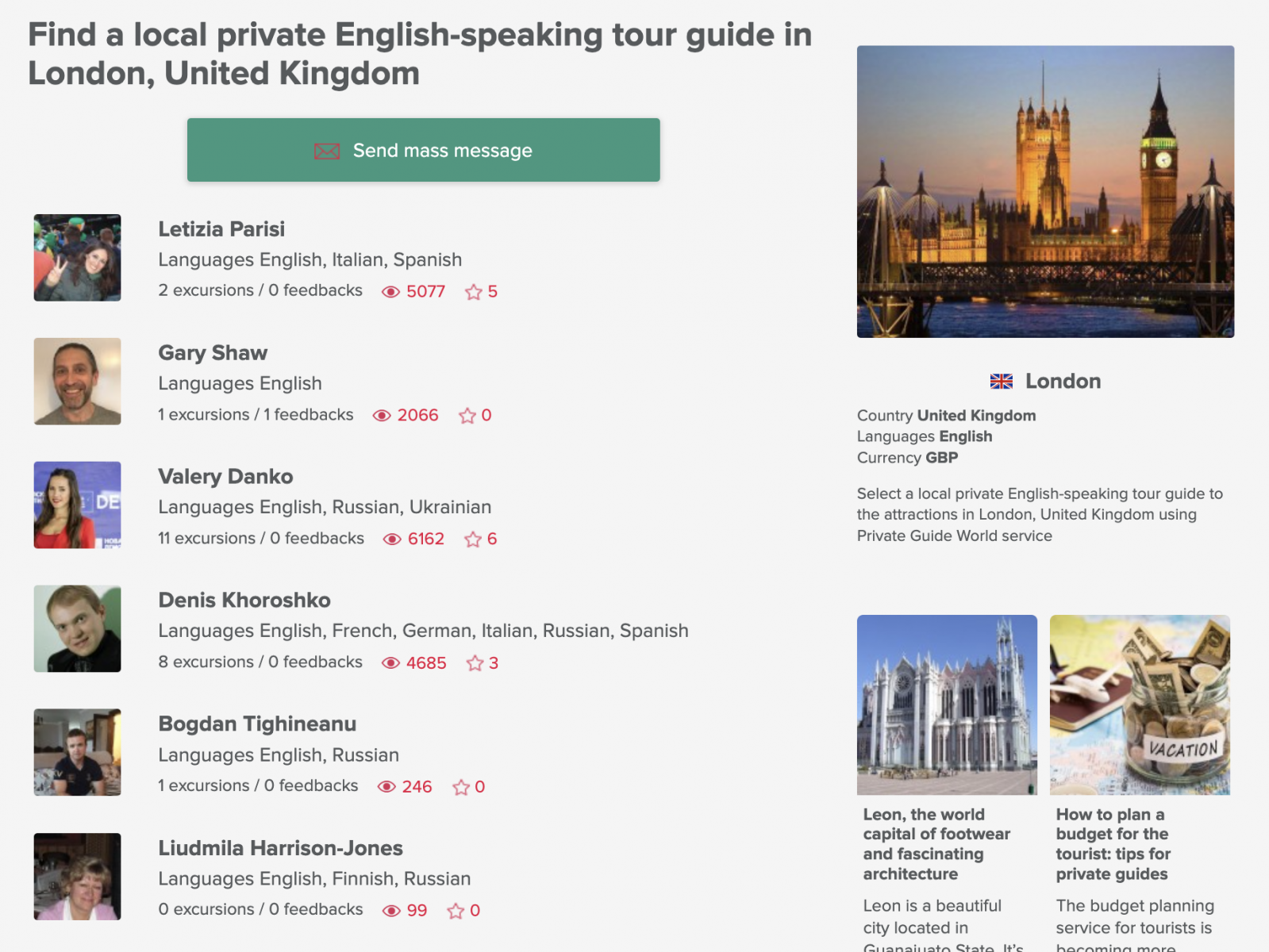 Local private tour guides in London from the Private Guide World platform