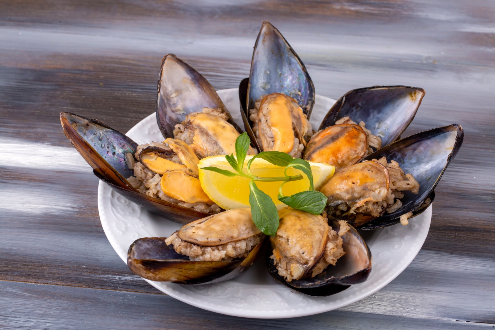 Turkish style stuffed Mussels, Midye Dolma Mediterranean cuisine