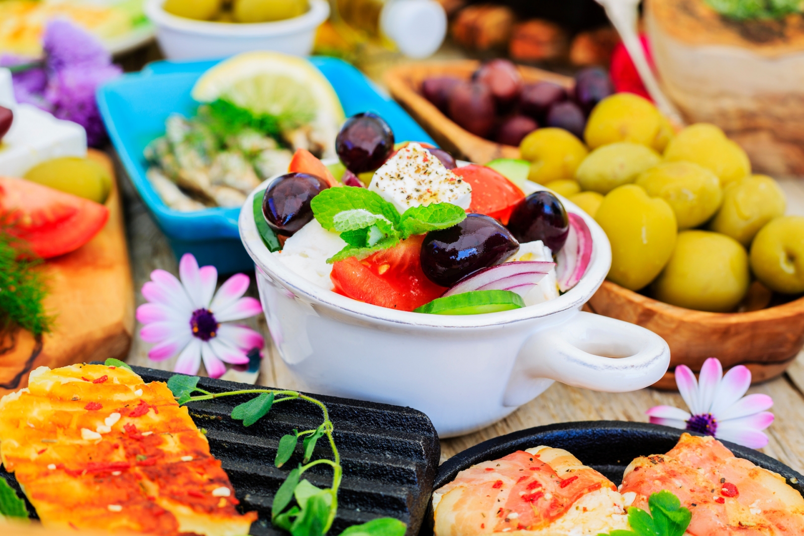 Gerichte der griechischen Küche - Feta, Choriatiki, Halloumi, Tzatziki