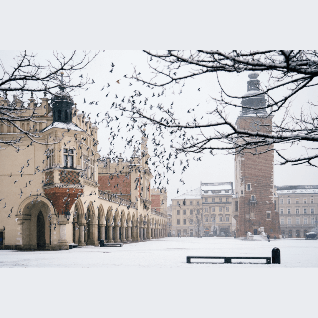 Place du marché principal de Cracovie en hiver