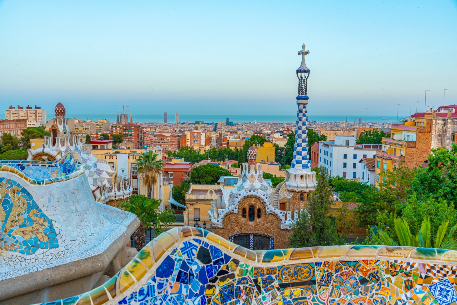 Vista al tramonto del Parc Guell a Barcellona, ​​Spagna