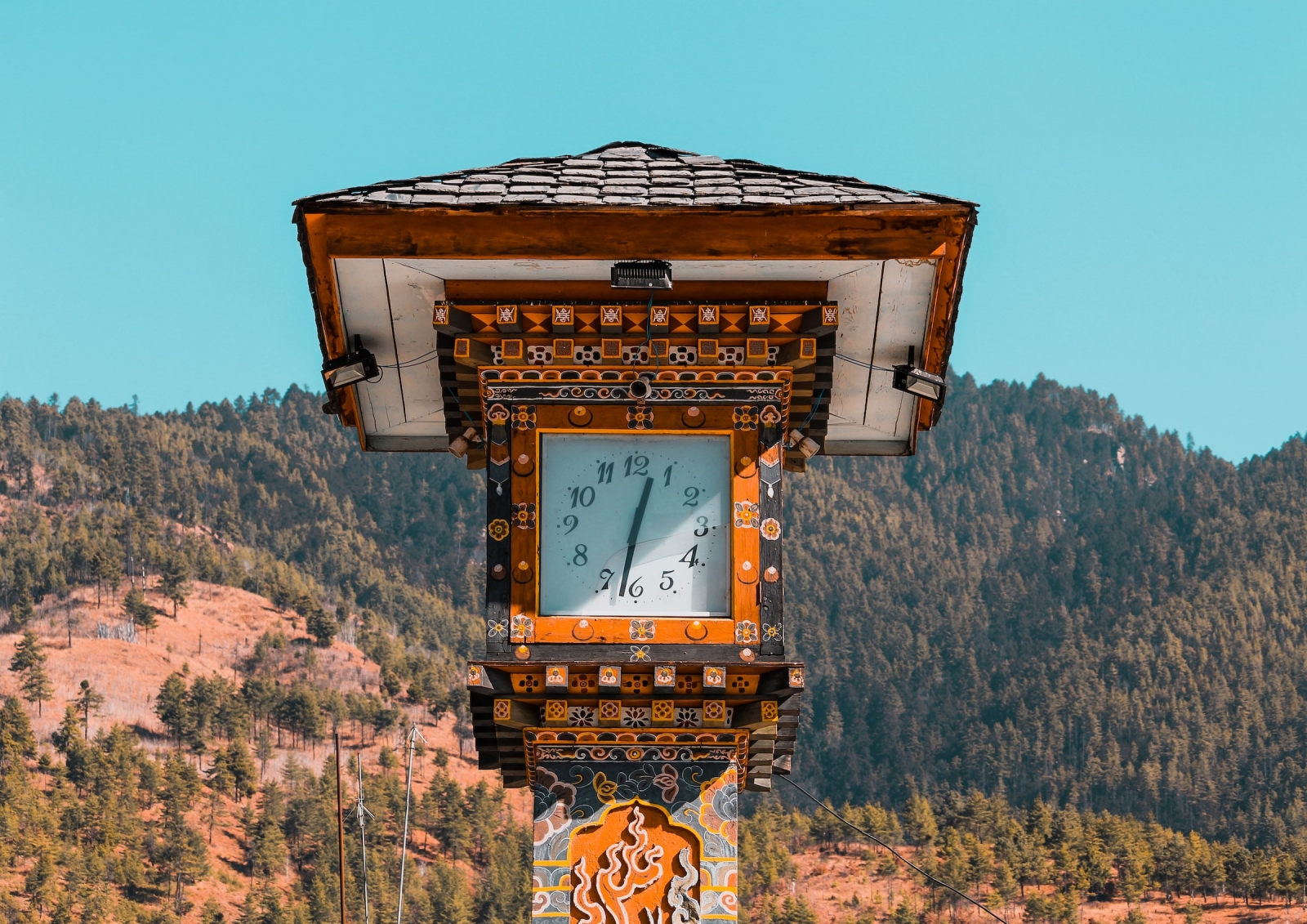  famous tower with four clock faces on Clock Tower Square is a square in Thimphu, Bhutan