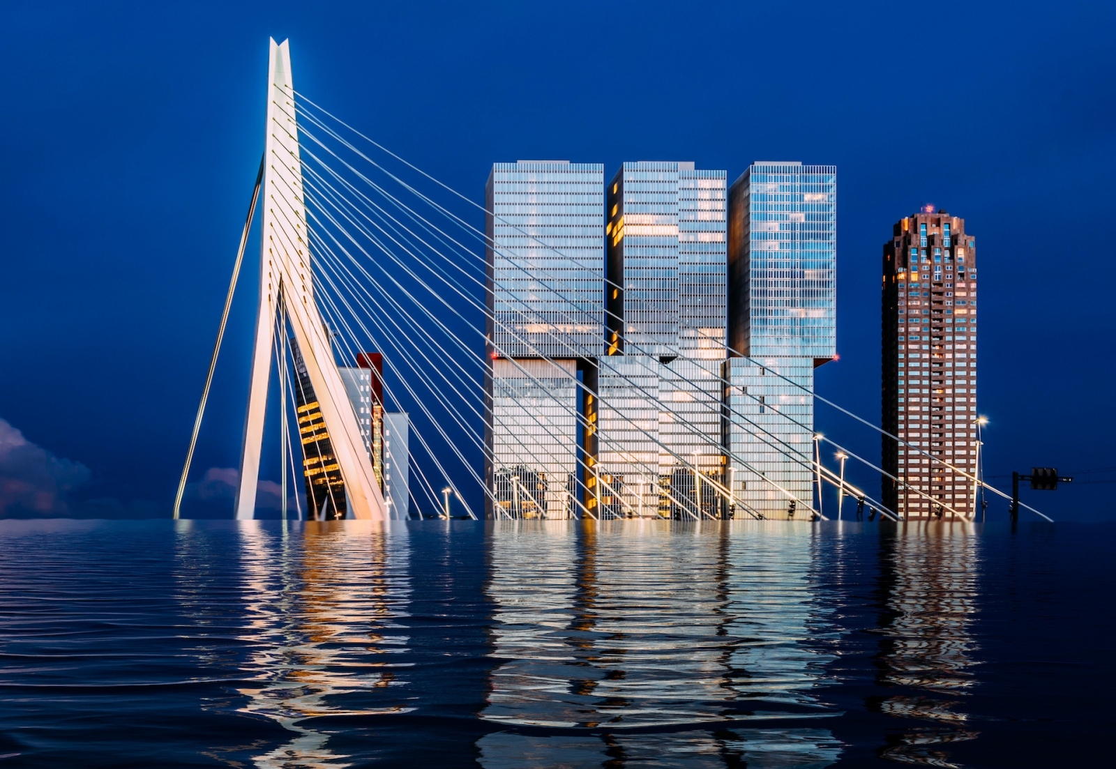 Überflutetes Rotterdam, Niederlande, Konzept zur digitalen Manipulation des Klimawandels