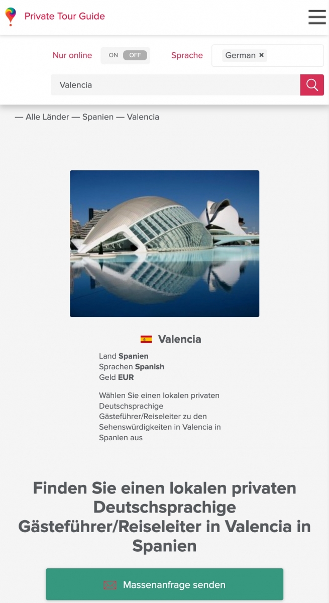 Liste lokaler Reiseleiter in Valencia von der Online-Plattform PRIVATE GUIDE WORLD unter www.pg.world/ger, Seite 1