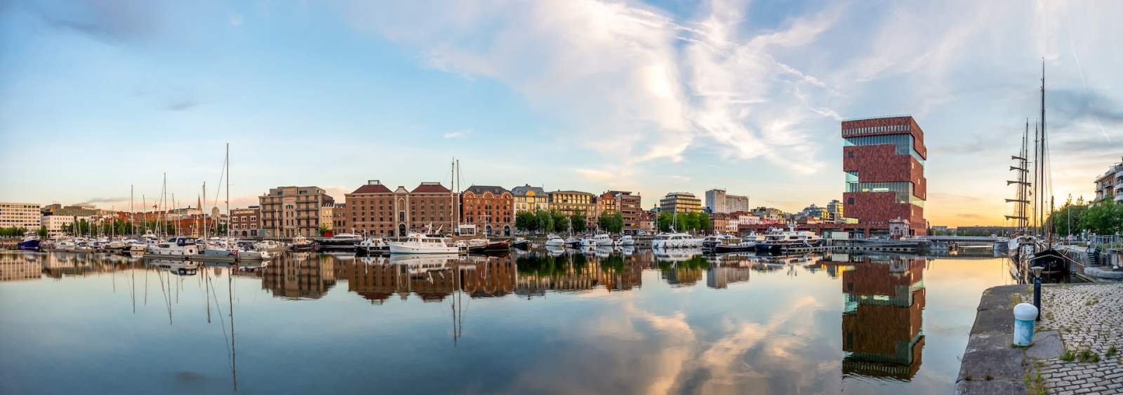 Yachts and lofts in the Antwerp area known as Eilandje. 180 degree panorama