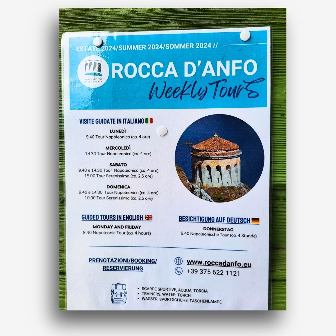 The schedule for visiting Rocca d'Anfo.