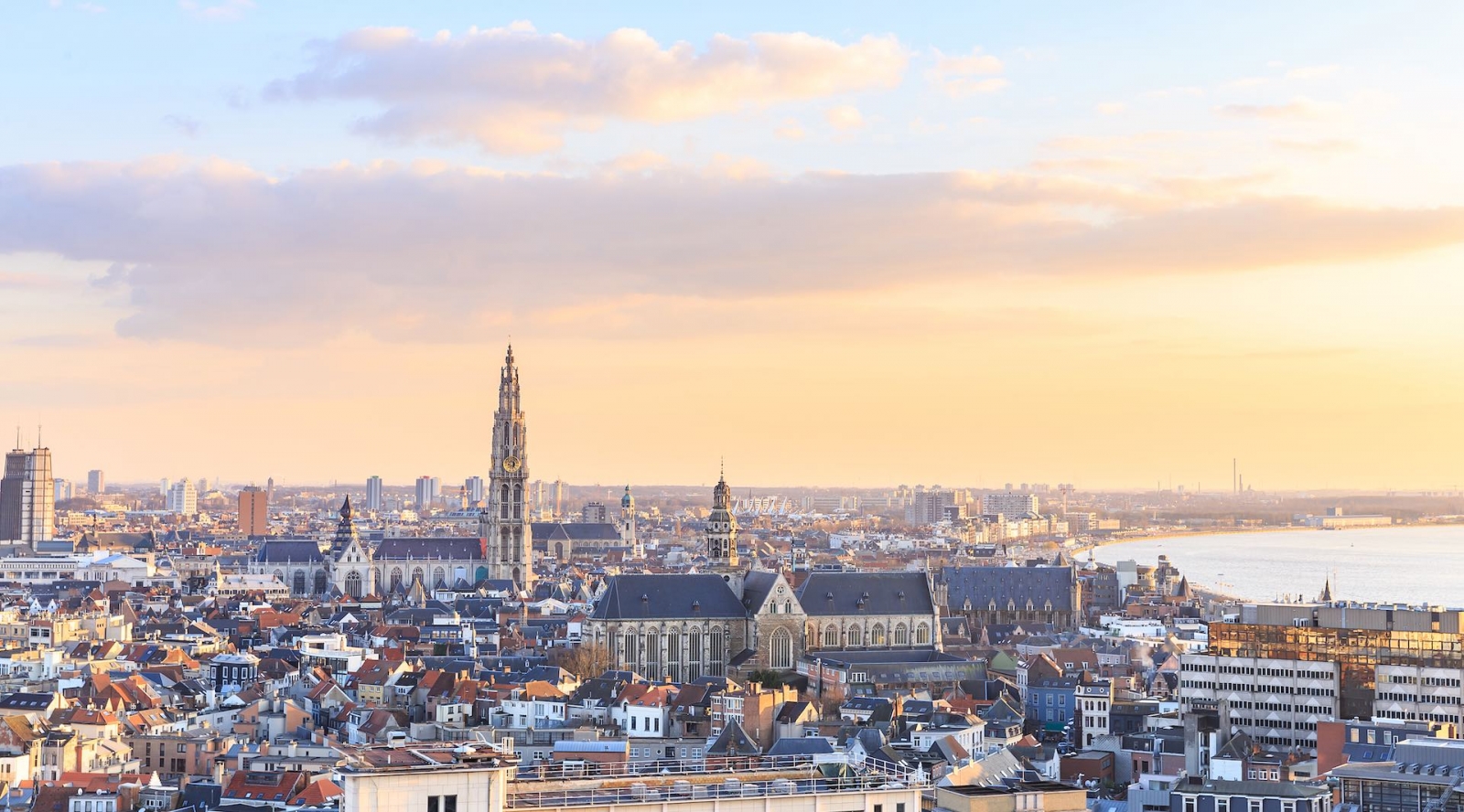 View over Antwerp with Cathedral of our Lady