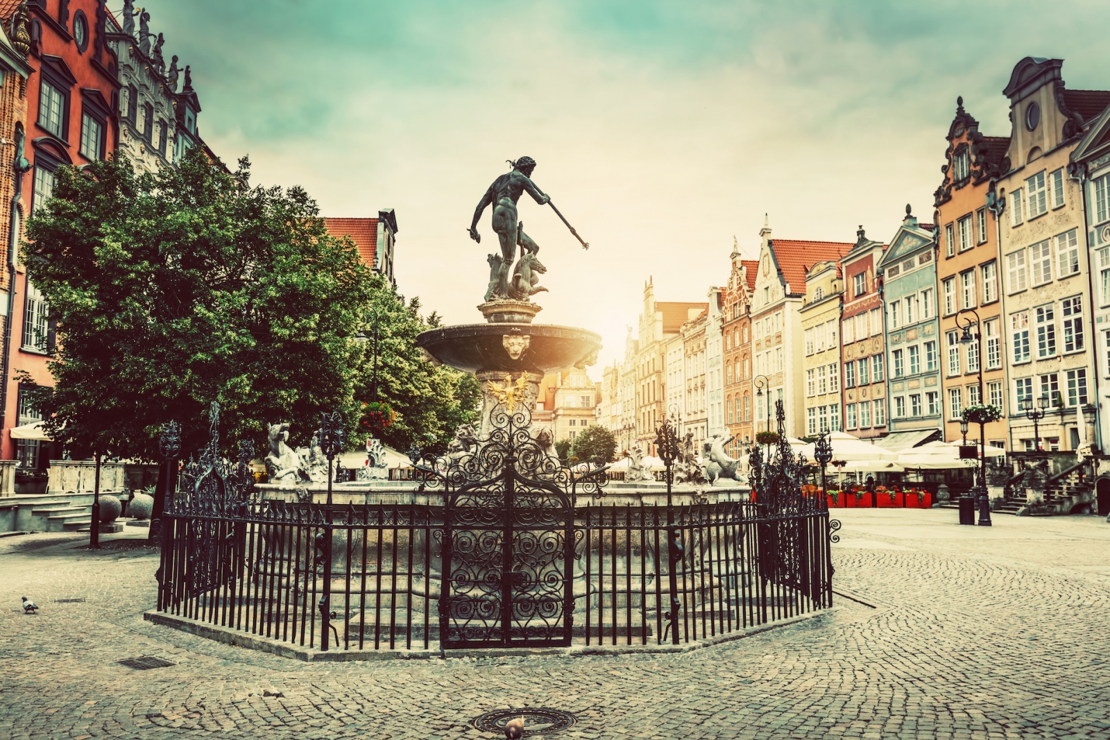 Neptune's fountain in the Old Town of Gdansk.