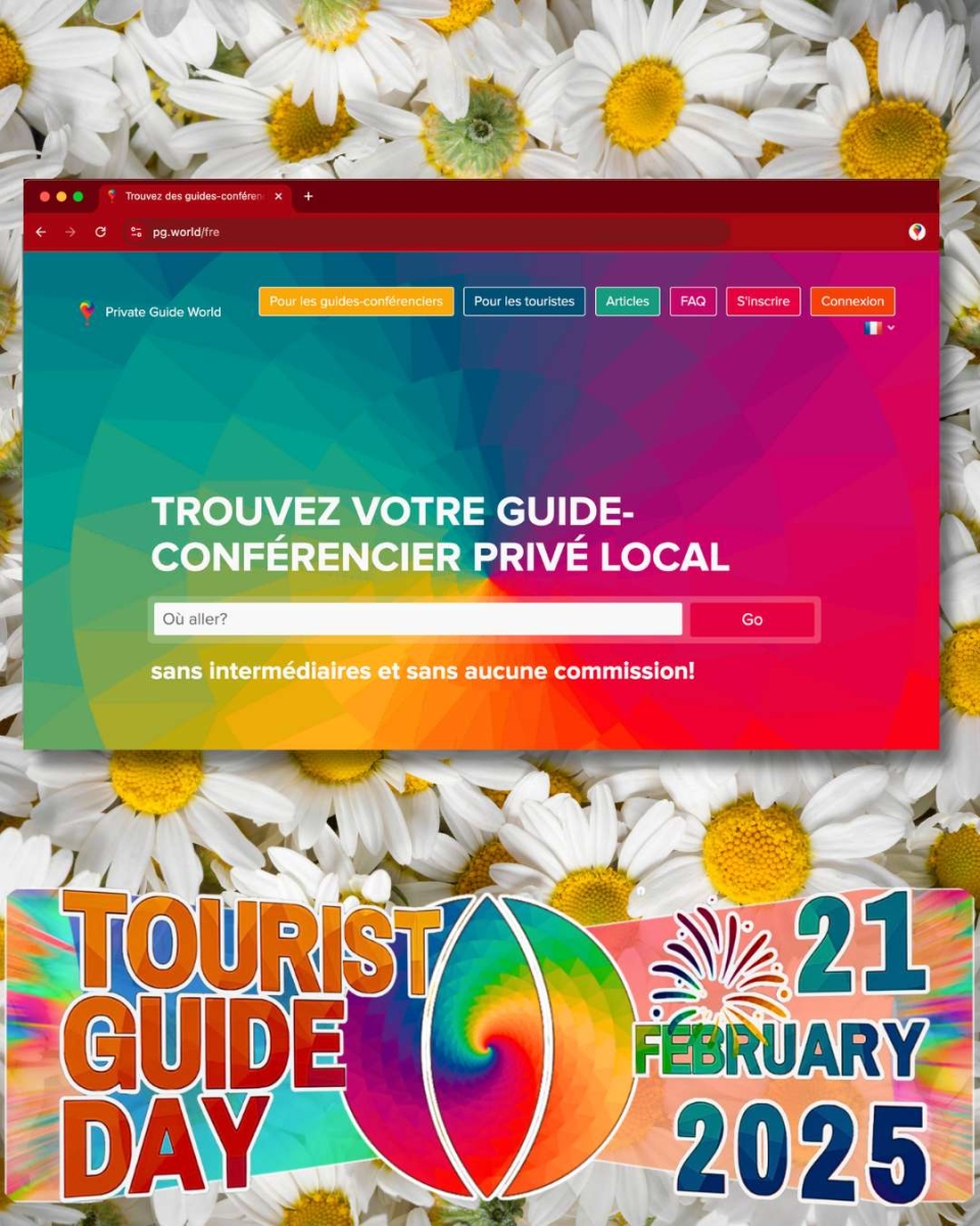 Plateforme en ligne PRIVATE GUIDE WORLD sur https://pg.world/fre pour trouver des guides touristiques privés locaux dans le monde entier.
