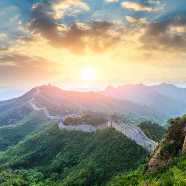 The Great Wall of China at sunrise