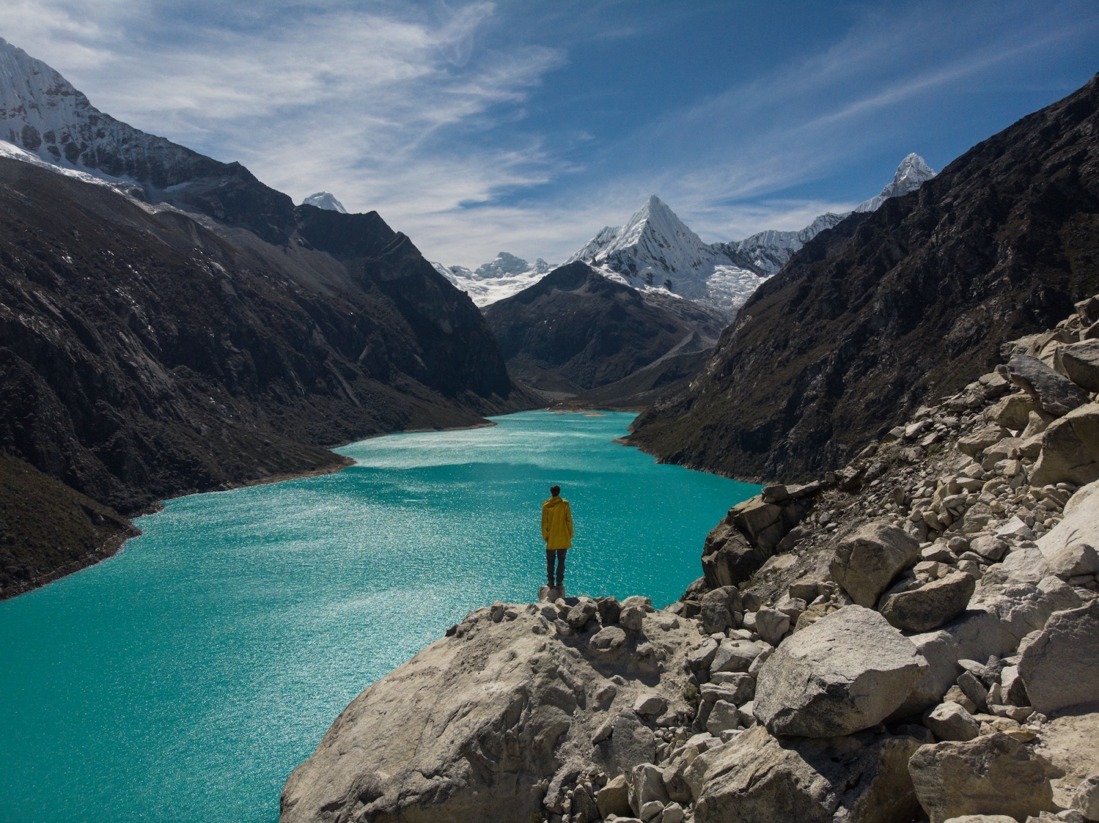 turquoise alpine mountain lake Laguna Paron in Caraz Huaraz Ancash Cordillera Blanca Peru
