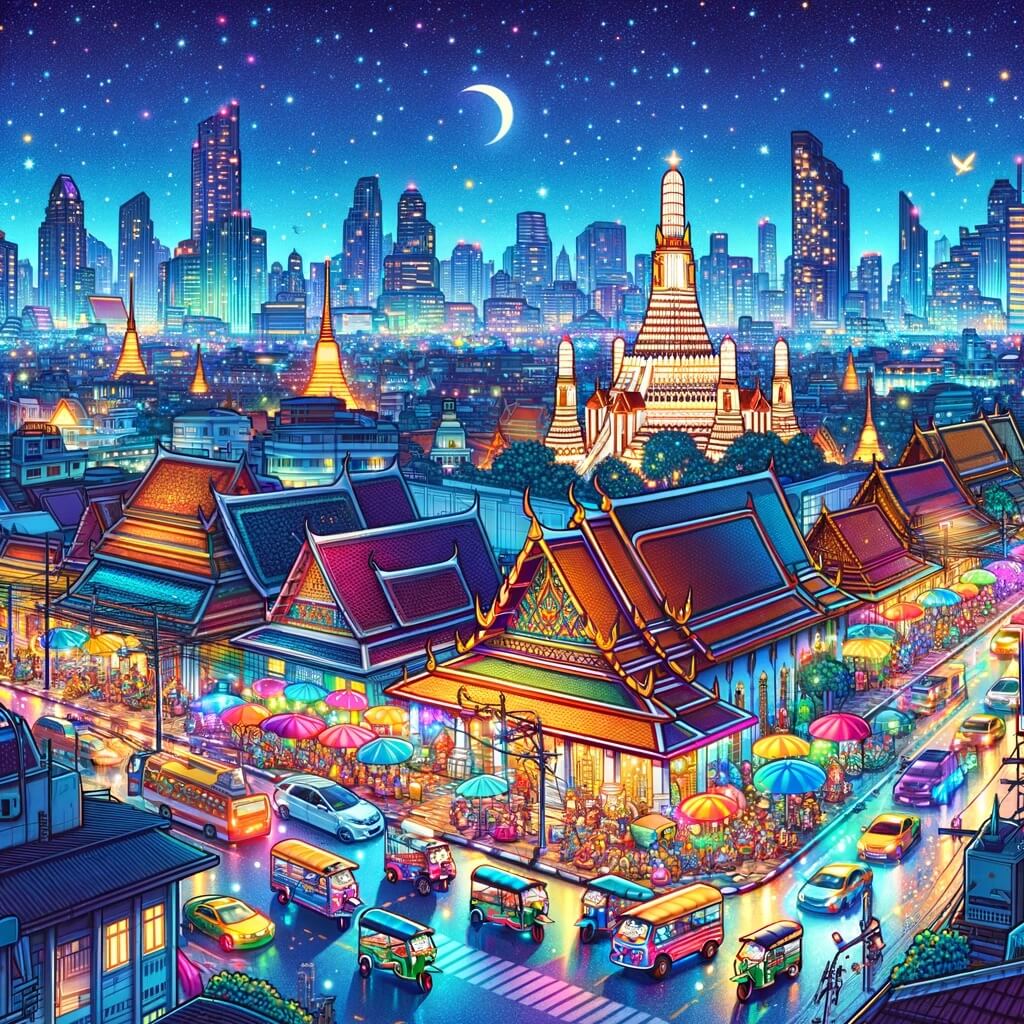 Il paesaggio urbano di Bangkok di notte