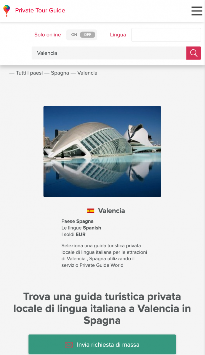 Elenco delle guide turistiche locali di Valencia dalla piattaforma online PRIVATE GUIDE WORLD su www.pg.world/ita, pagina 1