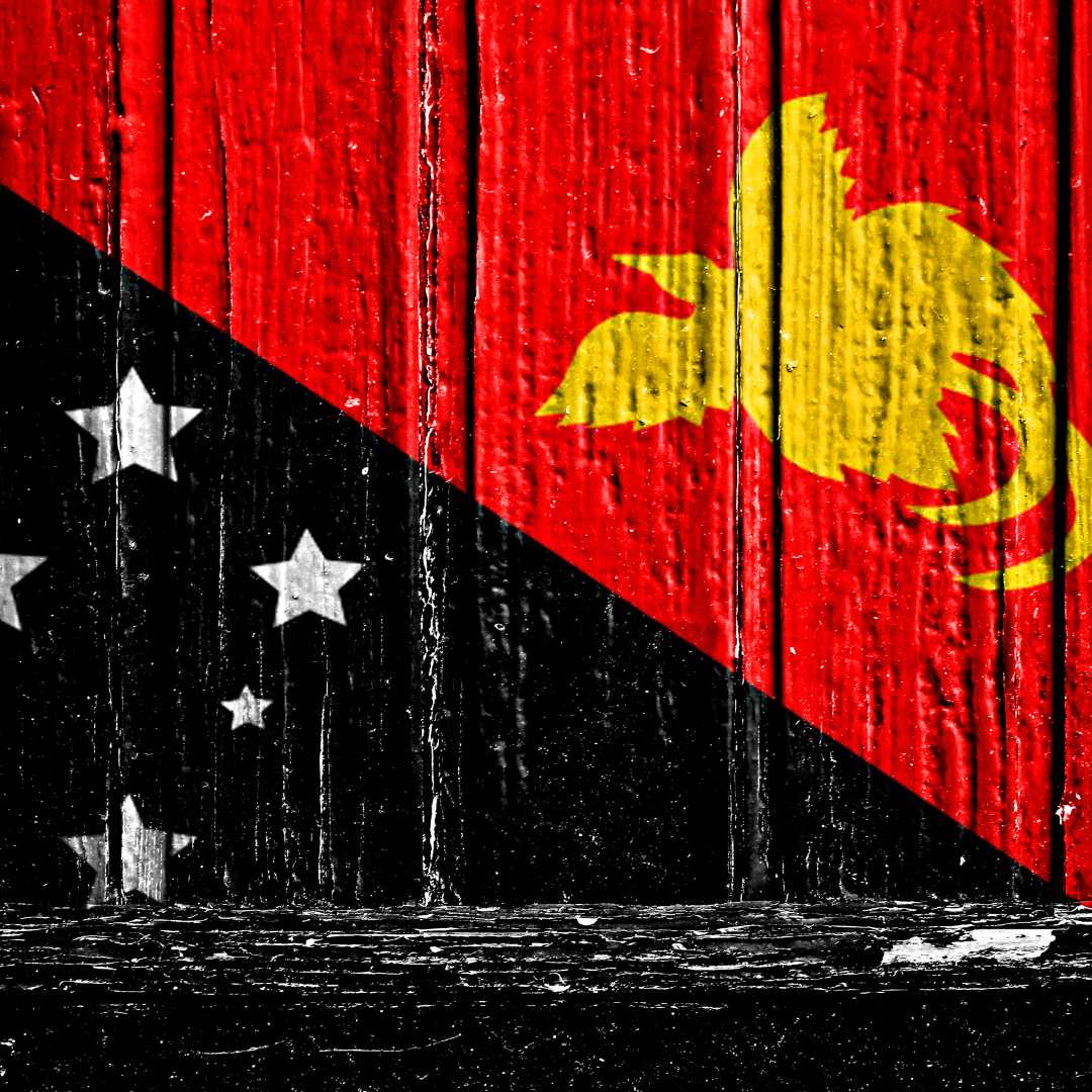 Flagge von Papua-Neuguinea auf Holzrahmen gemalt