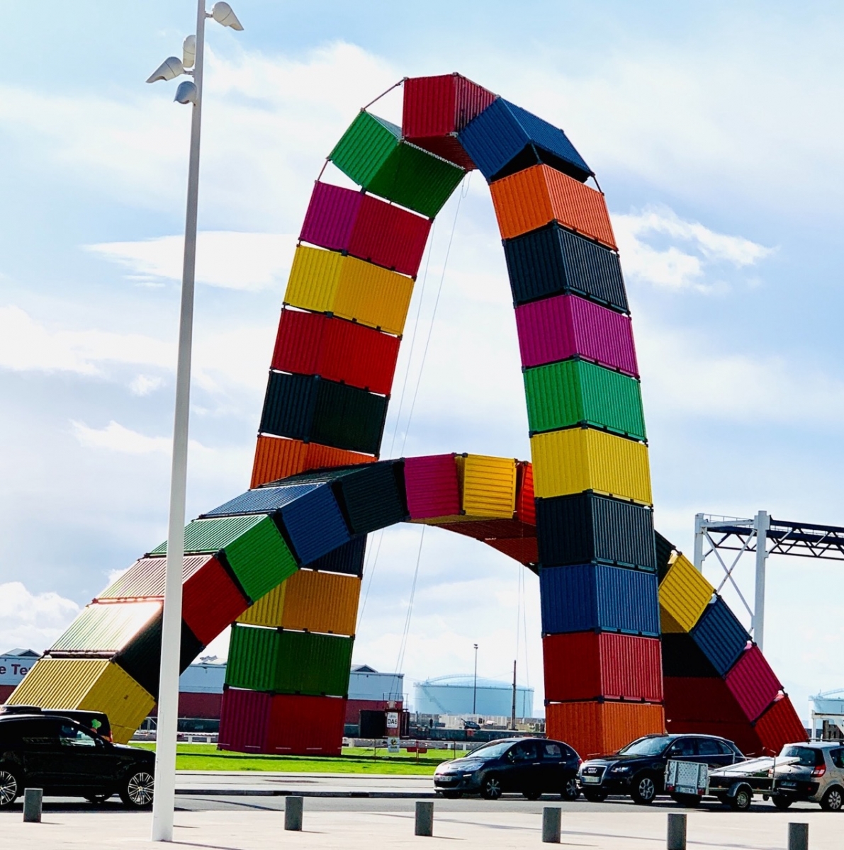 The 'Catene of Containers' is an art installation of container arcs in Le Havre, France