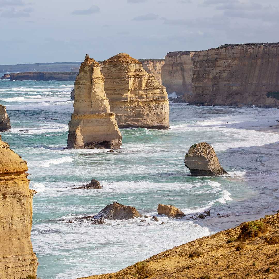 The Famous Twelve Apostles landmark tourist destination on The Great Ocean Road in Australia