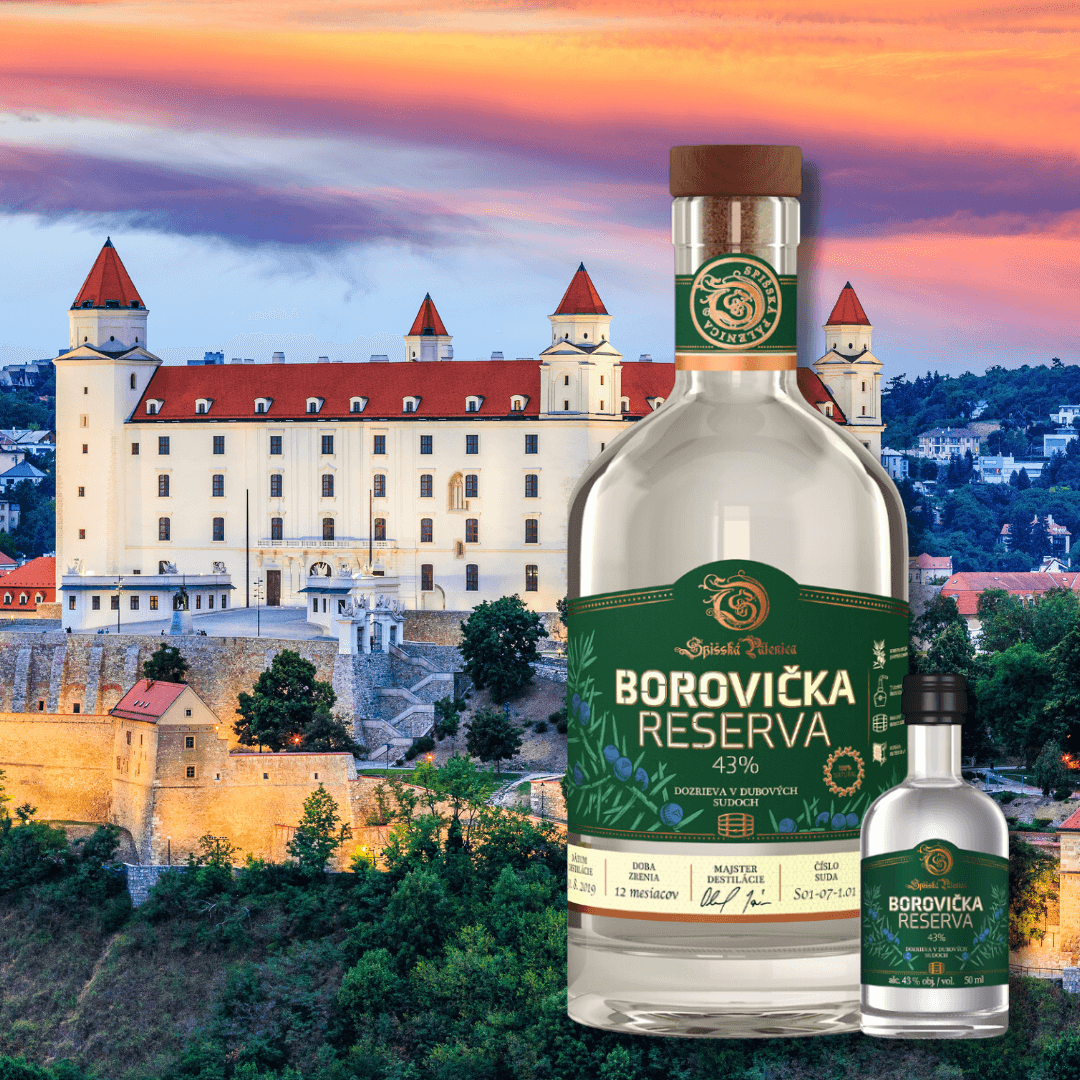 Bratislava, Eslovaquia, vista del castillo de Bratislava al atardecer y Borovicka