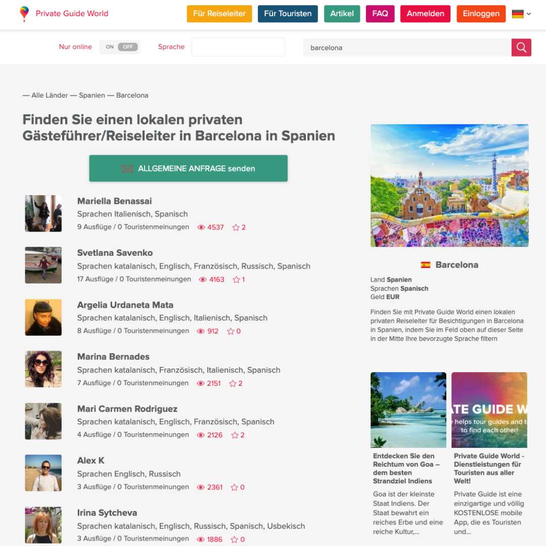 Lokale private Reiseleiter in Barcelona auf der Private Guide World-Plattform unter www.pg.world/ger