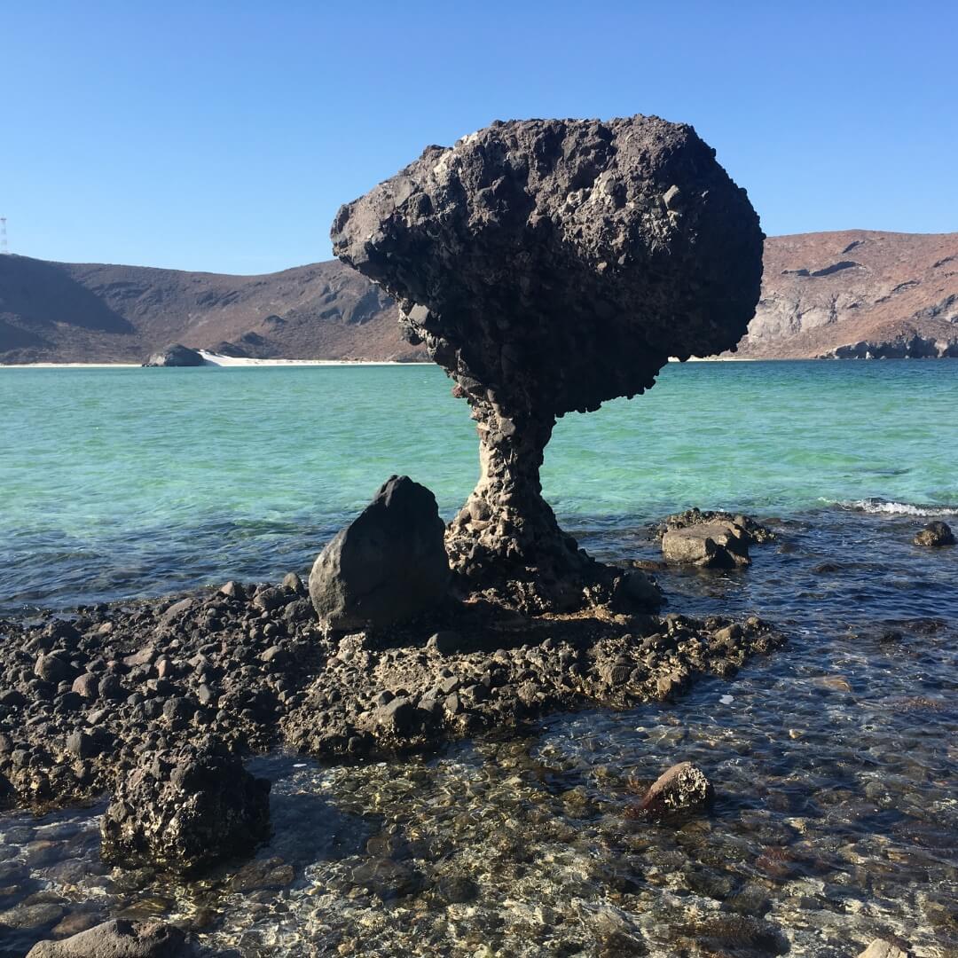 « Rocher aux champignons » ou "El Hongo" sur la plage de Balandra au Mexique