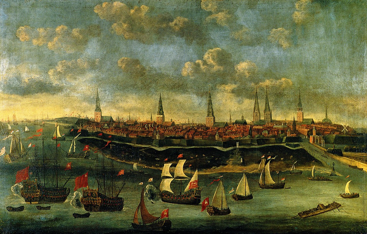 Amburgo vista dal fiume Elba, dipinto di Elias Galli (1650–1712) dalla collezione del Museum für Hamburgische Geschichte