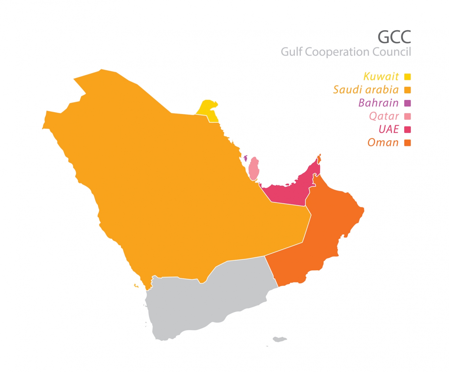 Carte des membres du Conseil de coopération du Golfe (CCG)