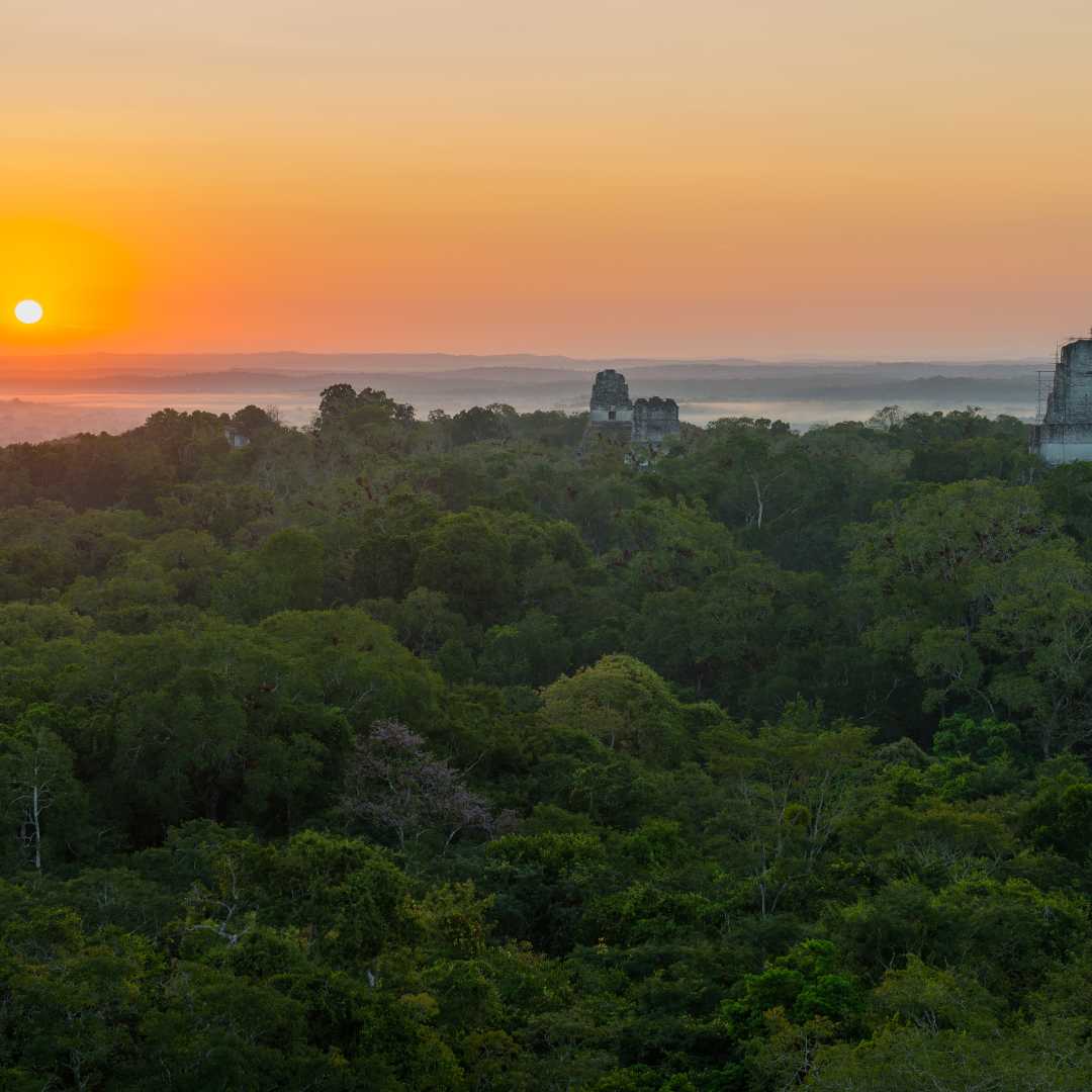 Восход солнца в национальном парке Тикаль, Гватемала