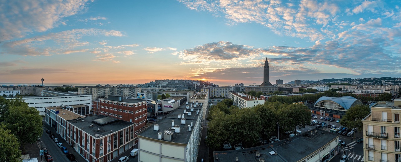 Panoramic view over Le Havre at sunset