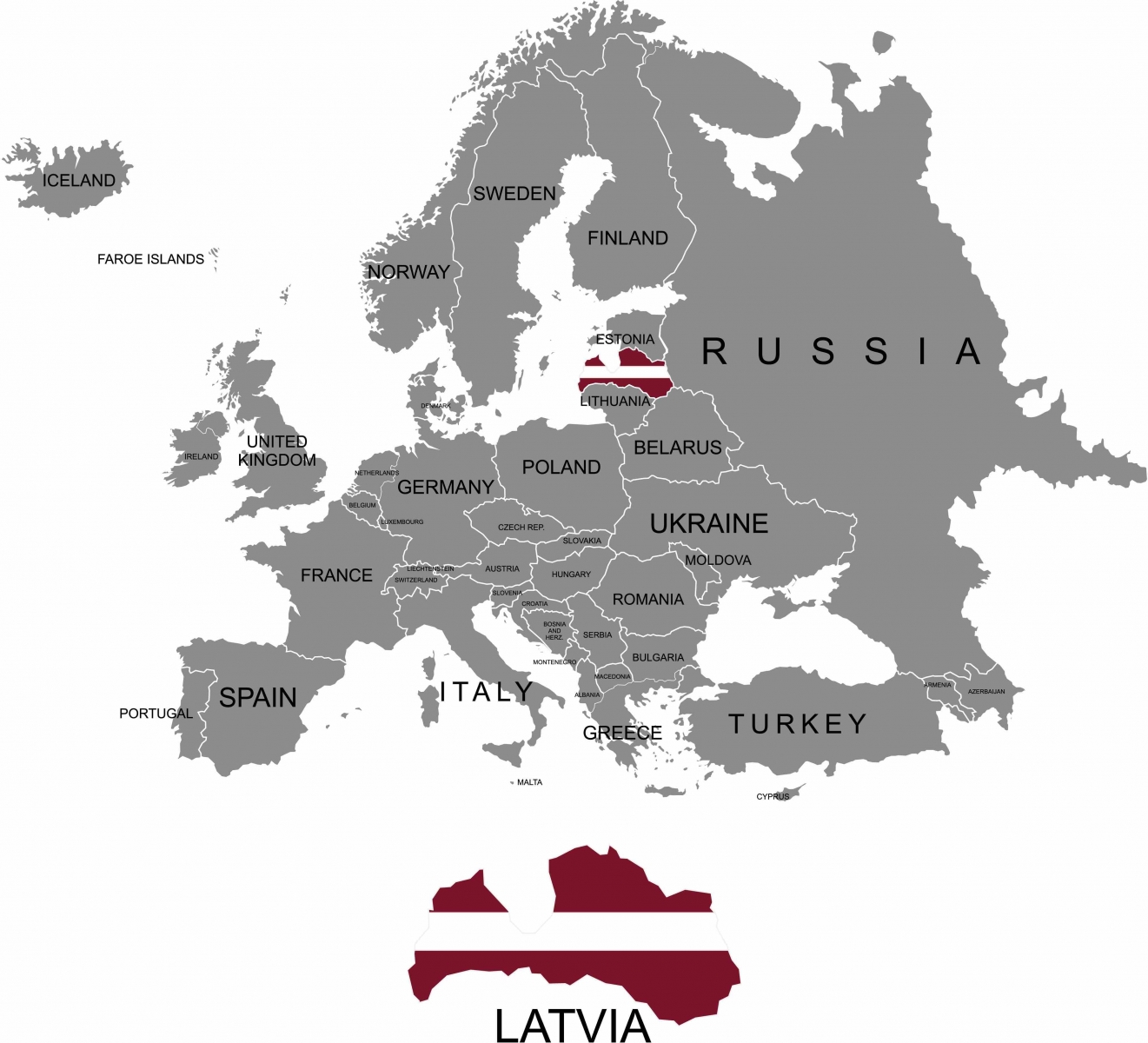Территория континента Европа.  Латвия