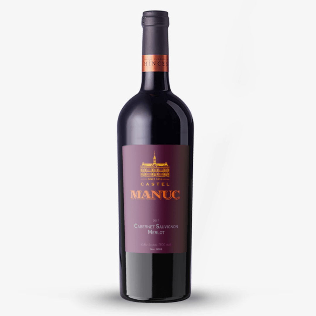 Castel Manuc Cabernet Sauvignon Merlot Grapes - CABERNET SAUVIGNON MERLOT Keys_ SEC RED ABV_ 14% Vintage_ 2017 Country_ Moldova Temperatures_ +10... +12 ºC Volume_ 750ml  CASTEL MANUC philosophy  This wine is made from hand-harvested