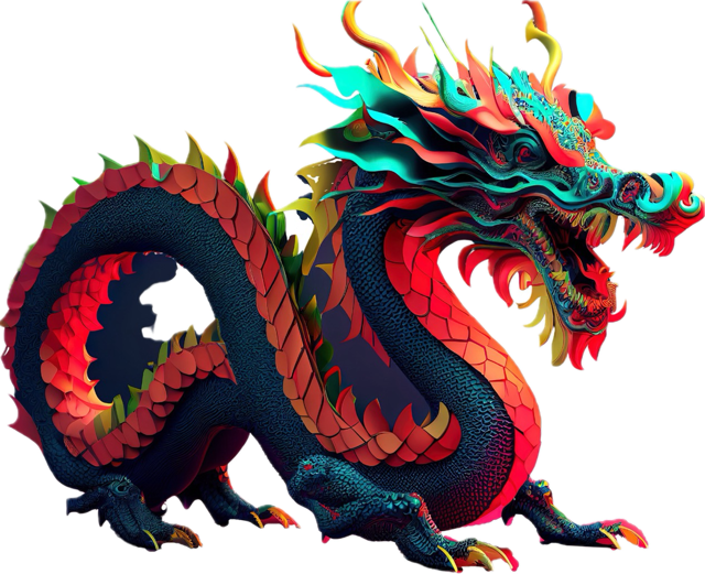 Китайское новогоднее украшение: крупный план танцующего дракона и узлов