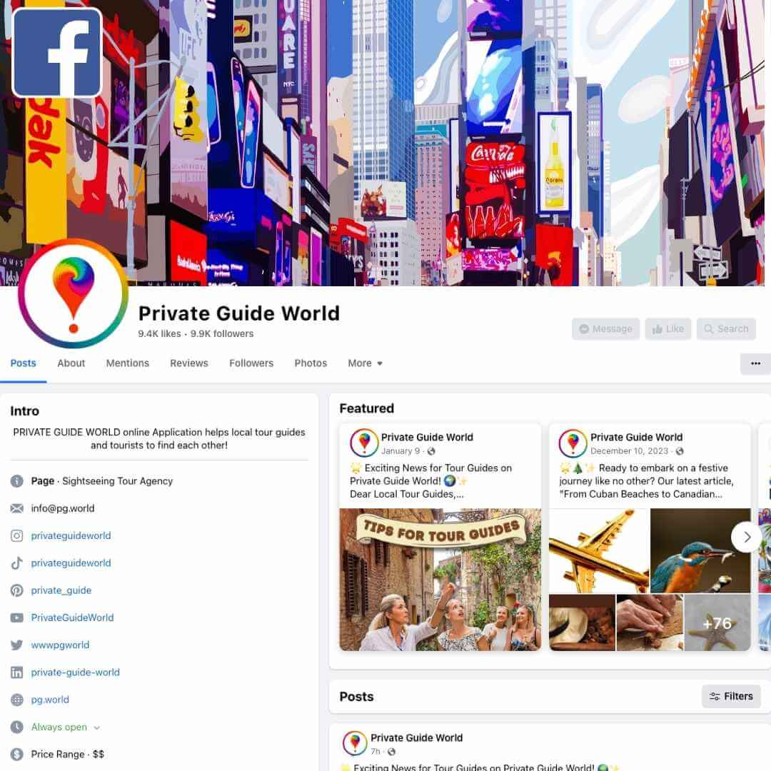 Facebook Page for the PRIVATE GUIDE WORLD platform