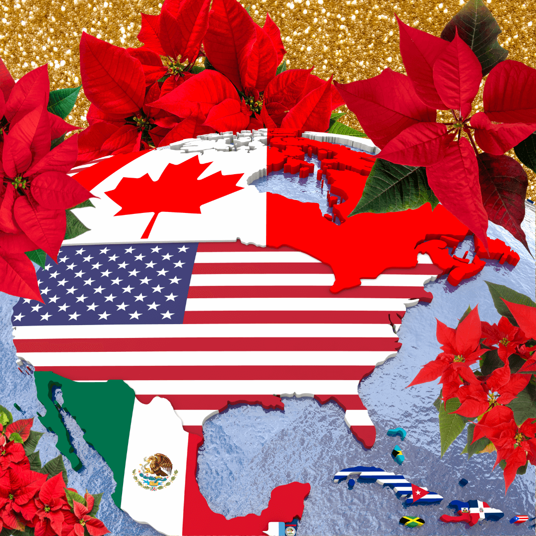 The North America Continent in Christmas Poinsettia