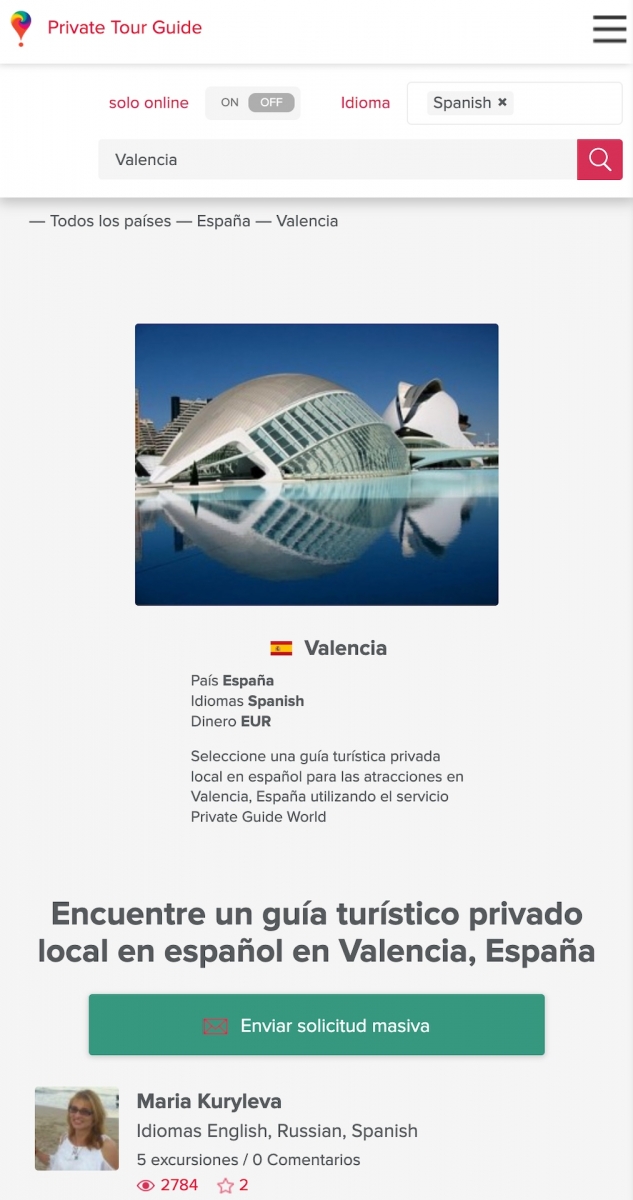 Listado de guías turísticos locales en Valencia de la plataforma online PRIVATE GUIDE WORLD en www.pg.world/spa, página 1