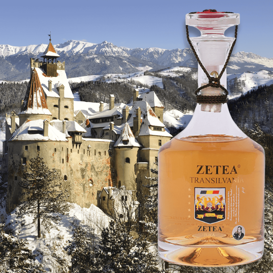 Elite Țuică on Drakula Castle in Transilvania in winter