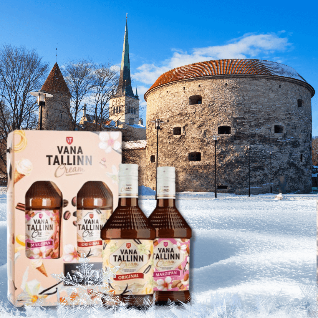 Torre Fat Margaret y botella exclusiva de Vana Tallinn en Tallin, Estonia