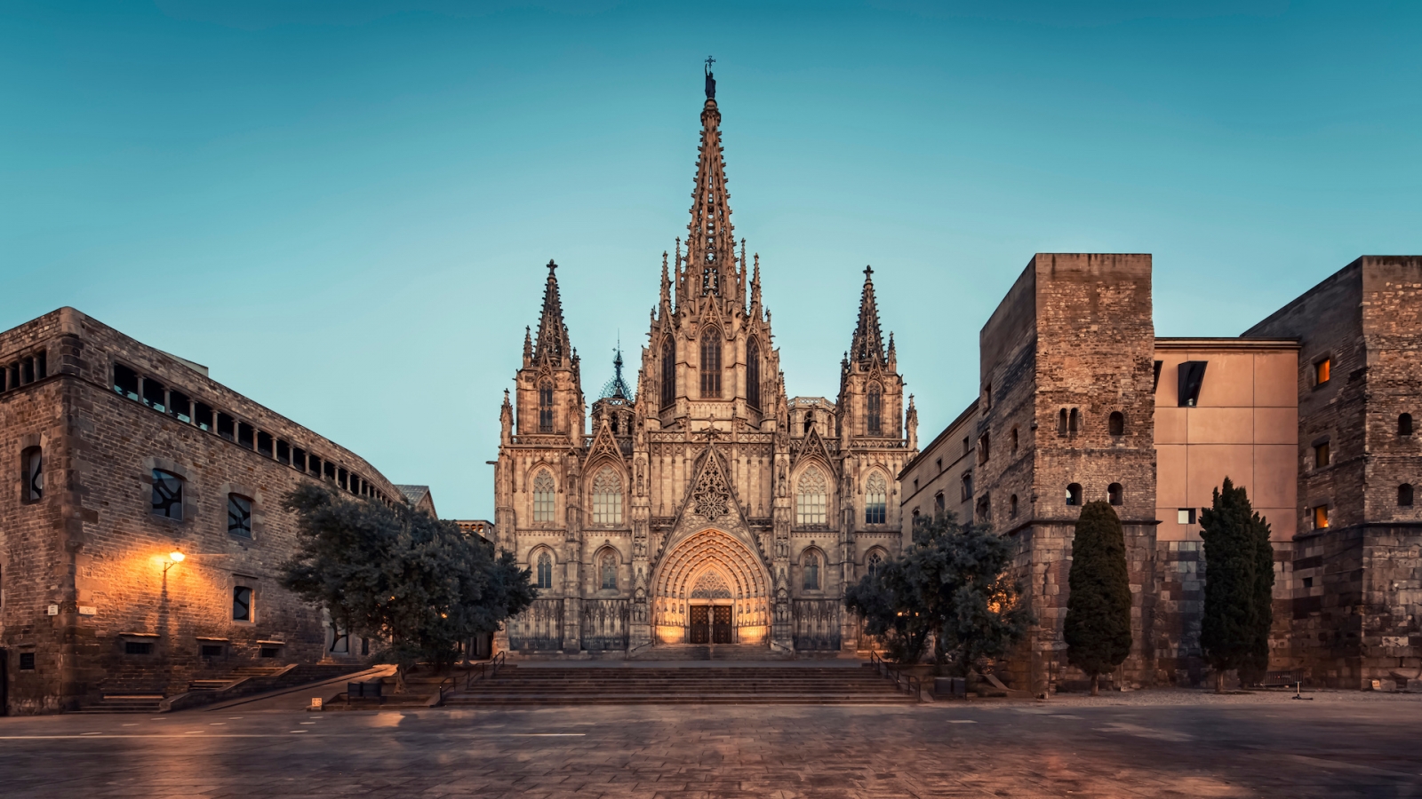 Catedral de Barcelona por la noche, España