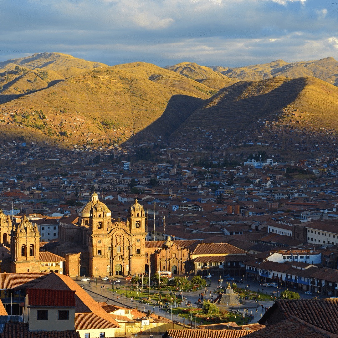 The aerial view over Plaza des Armas in Cusco