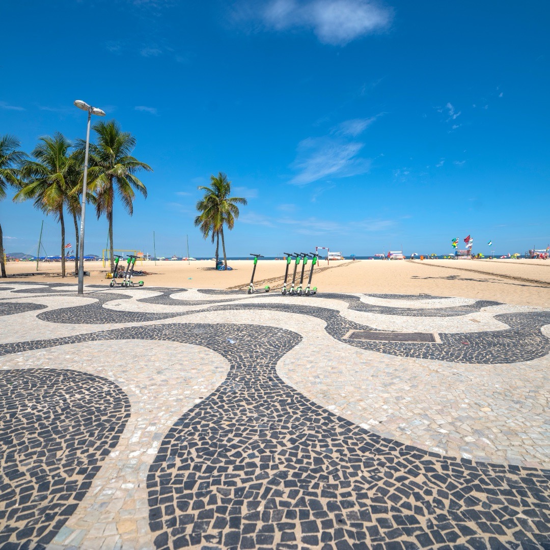 The Sunny Beach of Copacabana in Rio De Janeiro and its' famous wavy pavement
