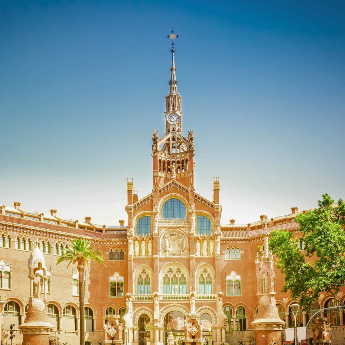 Facade of Hospital Sant Pau at summer morning, Barcelona, Spain