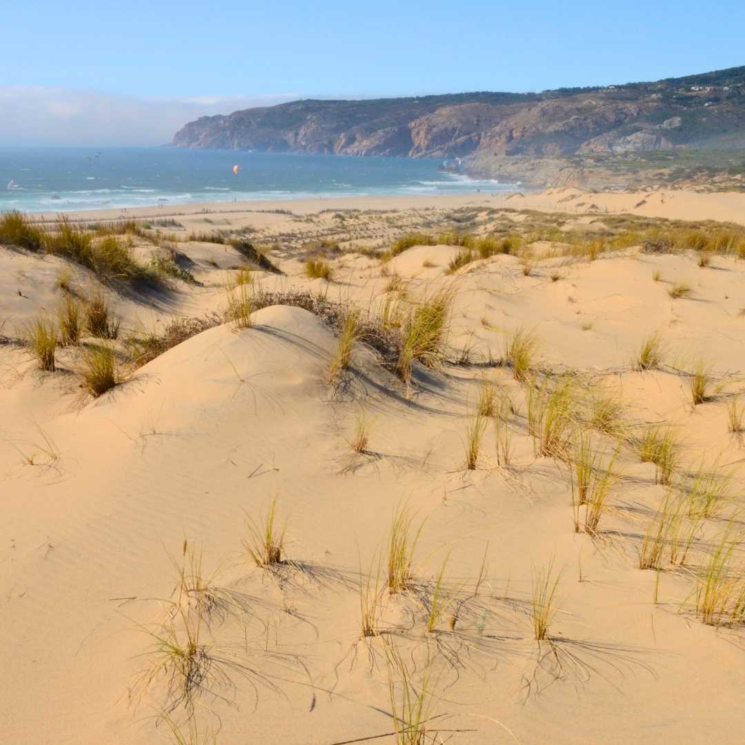 Guincho Beach è una famosa spiaggia atlantica situata sulla costa portoghese di Estoril. La spiaggia ha condizioni preferite per il surf ed è rinomata per il surf, il windsurf e il kitesurf