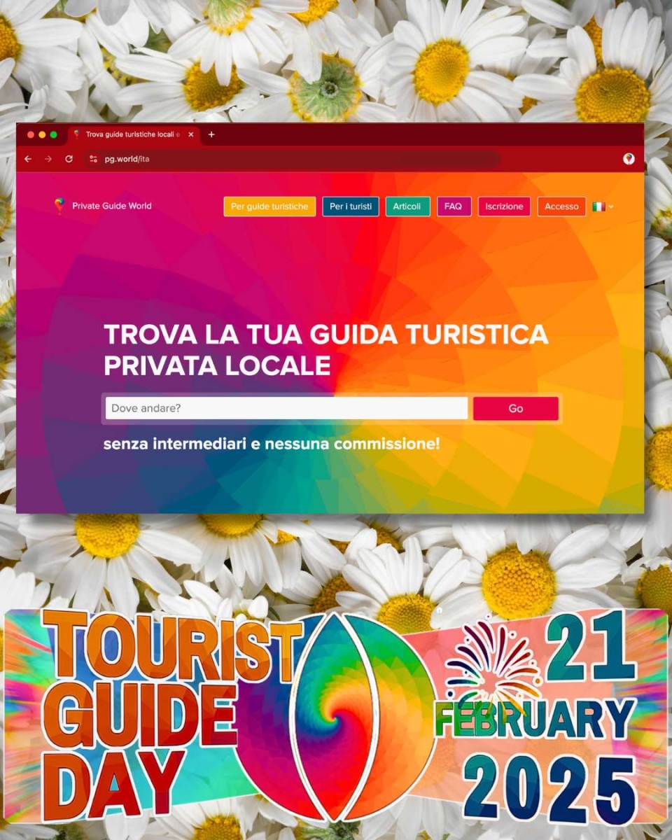 Piattaforma online PRIVATE GUIDE WORLD su https://pg.world/ita per trovare guide turistiche private locali in tutto il mondo.