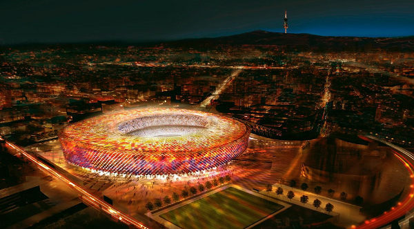 le stade Camp Nou la nuit – un vrai spectacle magique.