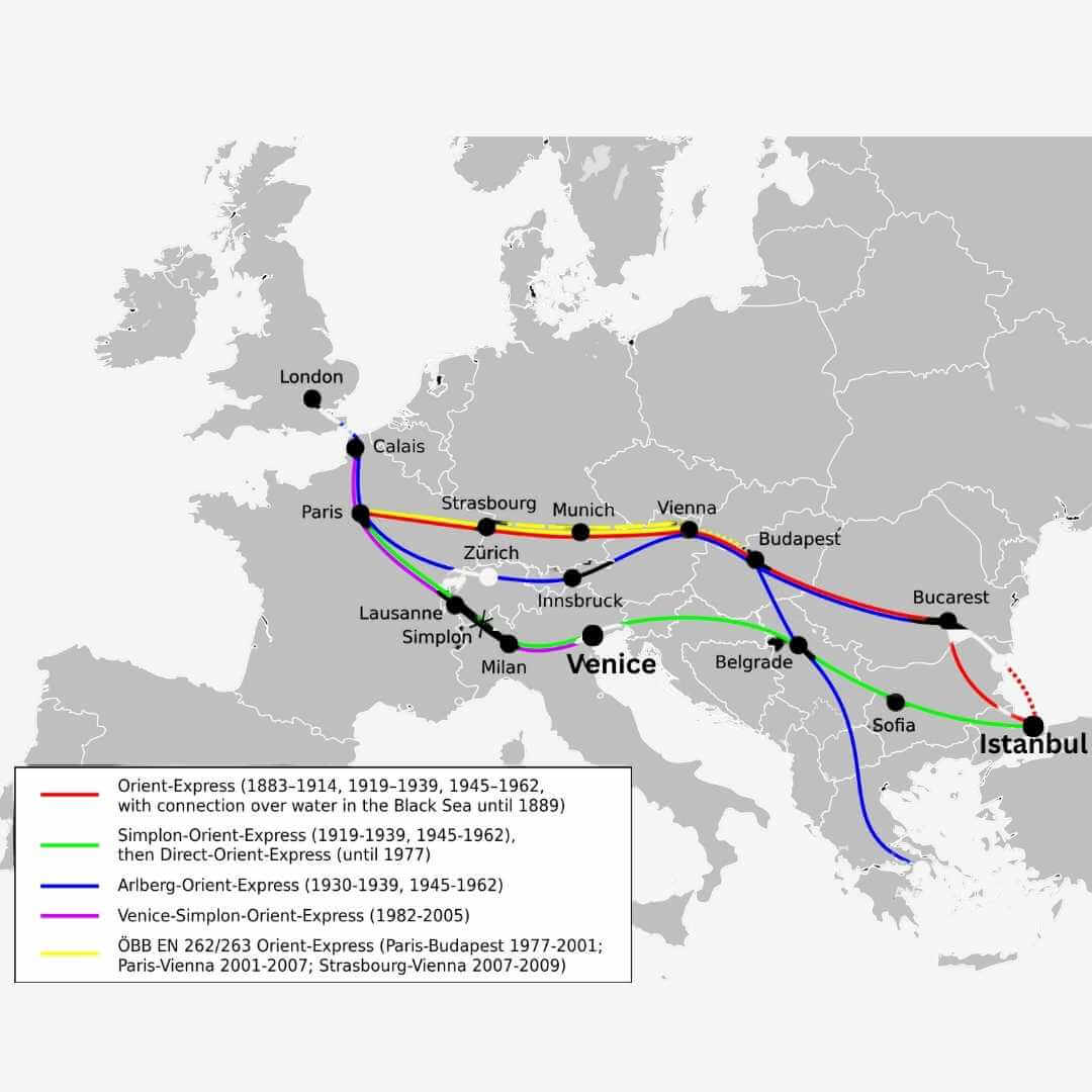 Itinéraires du train de l'Orient Express pendant un siècle