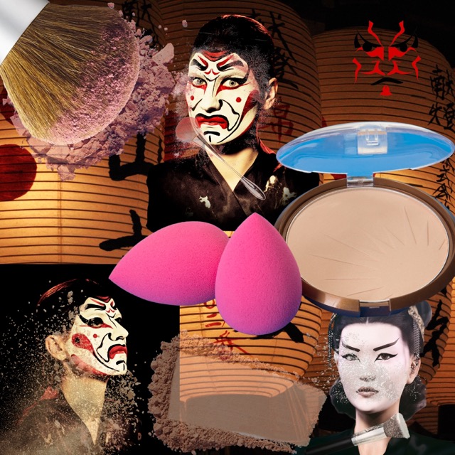 Esponjas de maquillaje Kabuki, brochas y polvos